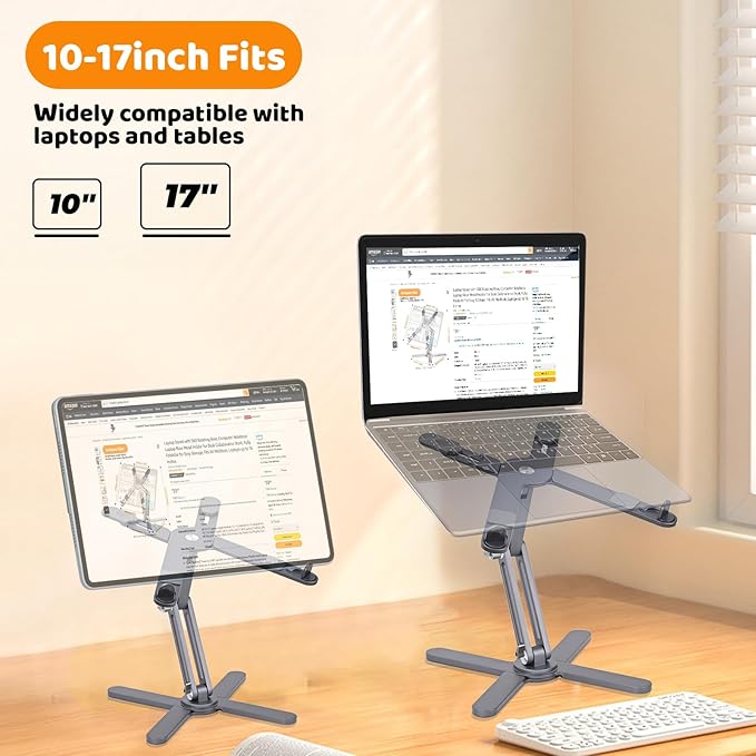 Laptop Stand with 360 Rotating Base, Computer Notebook Laptop Riser Metal Holder for Desk Collaborative Work, Fully Foldable for Easy Storage, Fits All MacBook, Laptops up to 16 inches, Grey