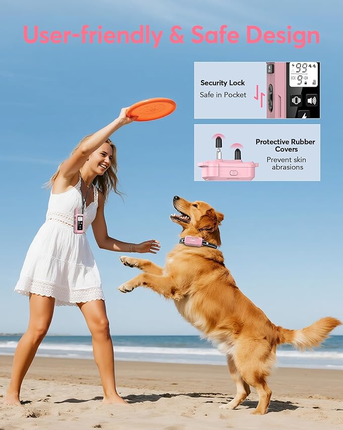 Jugbow Dog Shock Collar - 4200FT Dog Training Collar with Remote, IPX7 Waterproof Electric Collar with 4 Training Modes, Security Lock, Rechargeable e-Collar for Dogs 10-120lbs(Pink)