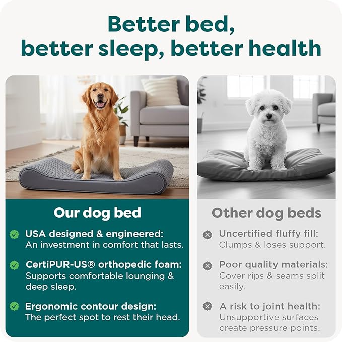 FurHaven Orthopedic Dog Bed for Large Dogs, Luxe Lounger Contour Mattress with Solid Orthopedic Foam Slab for Joint Support, Removable Washable Cover, Jumbo XL, Plush Suede, Gray