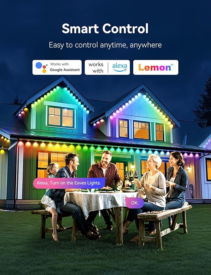 Permanent Outdoor Lights for House, RGB+IC IP67 Waterproof Smart Eave Lights 100ft with 72 LED, Eternity Lighting for Holiday Daily Decor, Work with Remote, APP