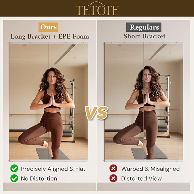 TETOTE Gym Workout Mirrors for Home Gym 72" x 30" - 1PC Large Tempered Glass Exercise Fitness Mirror Wall Mounted, Frameless Full Length Mirror for Garage, Dance Studio, Yoga, Living Room