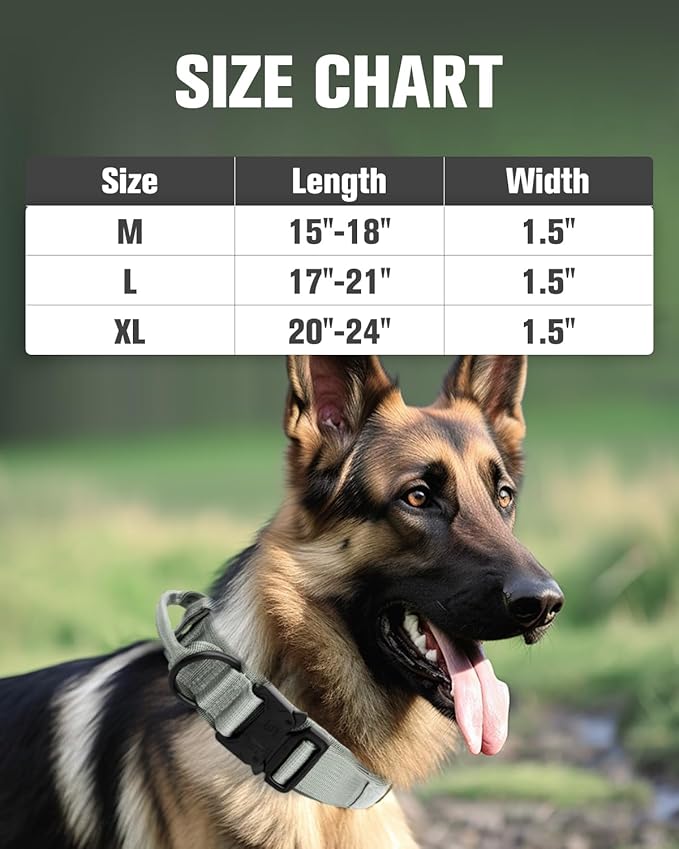 Joytale Tactical Dog Collar with Handle, Adjustable Heavy Duty Military Collar with 2 Patches for Training, Suitable for Large Dogs, Gray, L