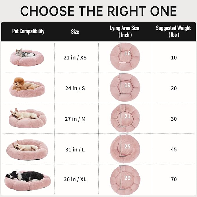 OhGeni 24 inches Calming Donut Dog & Cat Bed for Small Pets, Warming Comfort Fluffy Short Pile Fur, Durable Machine Washable Round Bed, Cute Round Bed for Puppy and Kitten, Pink