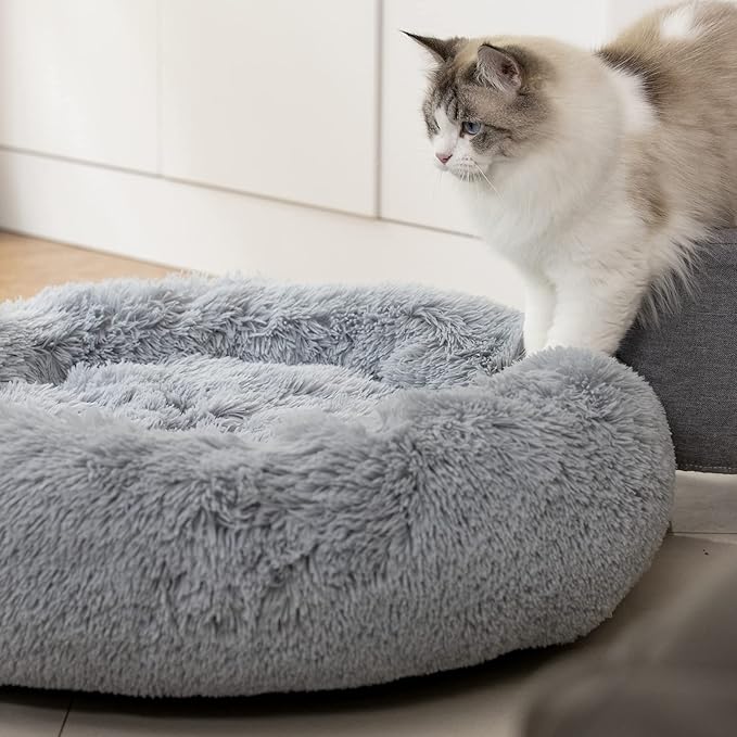 Anti Anxiety Round Fluffy Plush Faux Fur Warm Washable Dog Bed & Cat Bed, Original Bed for Small Medium Large Pets,Used to Relieve Joints and Improve Sleepï¼?0"/24"/27''ï¼?(20", Light Grey)