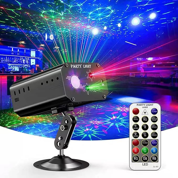 Mini Party Lights Dj Disco Strobe Stage Lights Sound Activated Laser Llights Projector with Remote Control for Parties Bar Birthday Wedding Holiday Event Live Show Xmas Decorations