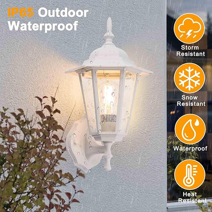 Outdoor Wall Lantern, Exterior Waterproof Wall Light Fixtures with Clear Glass, Die-Aluminum Porch Light, Anti-Rust Outside Lighting for Patio Front Door Entryway, Matte White, 1-Pack