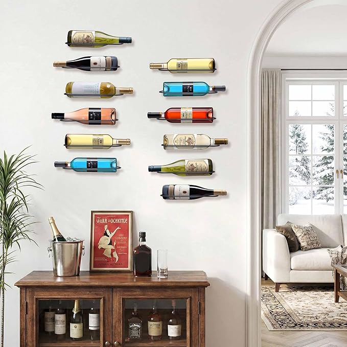 Wall Mounted Wine Rack: Metal Wall Wine Bottle Holder - for Wine Cellar Home Kitchen Bar Decor - 8Pcs