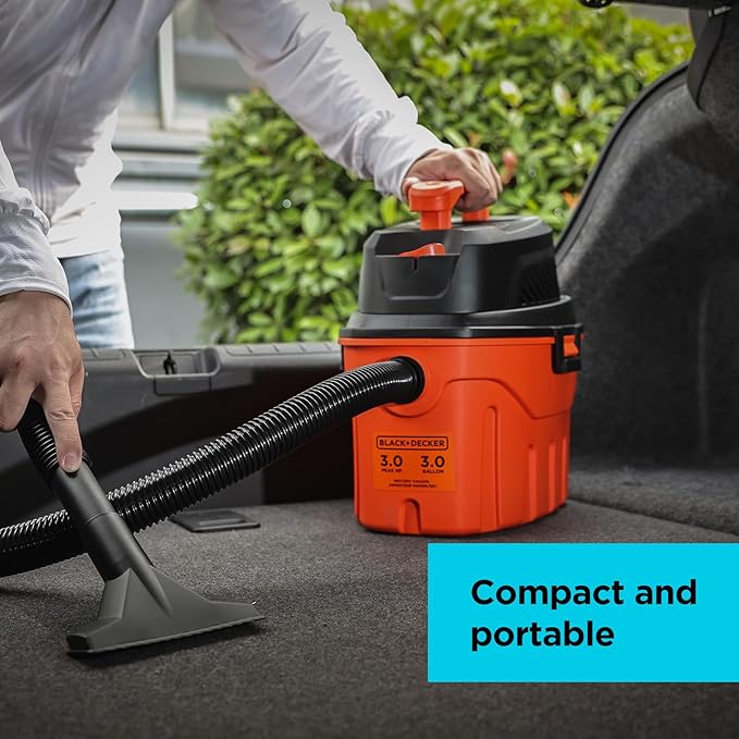 BLACK+DECKER Shop Vacuum Wet and Dry, 3 Gallon 3.0 Peak HP, 3-in-1 Portable Corded Shop Vac with Accessories, Vacuum Cleaner for Home, Pet and Car(BDXV18910P-3)