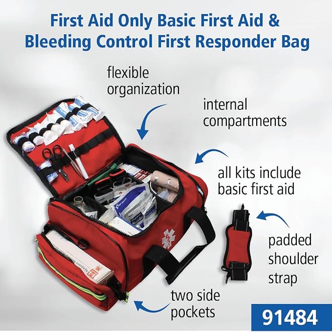 First Aid Only 91484 Basic First Aid Kit First Responder Bag with Bleed Control, 335 Pieces