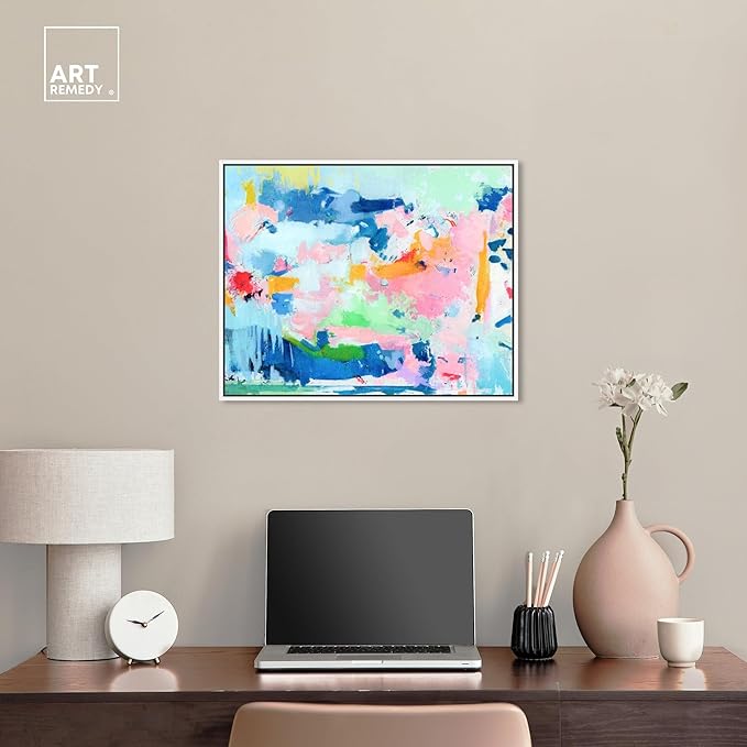 Art Remedy Peaceful Haven Canvas Bright Colorful Abstract Wall Art, White Frame, 24" x 20"