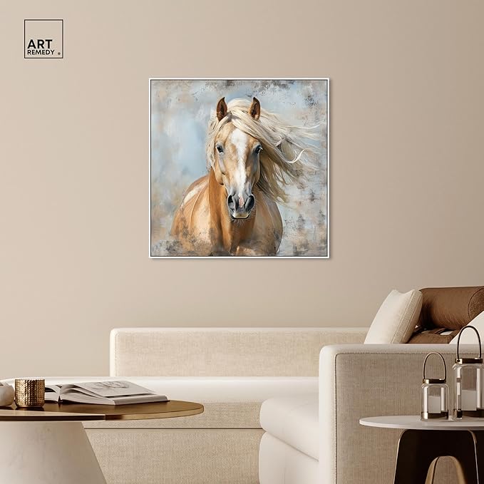 Art Remedy Rustic Rider Canvas Horse Wall Art, White Frame, 40" x 40"
