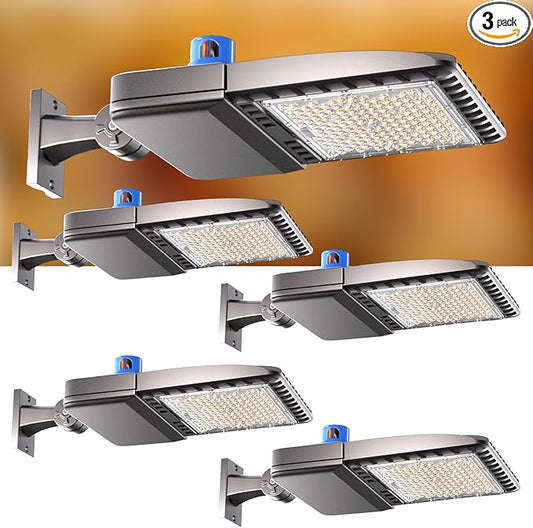 150W LED Parking Lot Lighting (22500Lm Eqv 600W HID/HPS) Arm Mount Parking Lot Lights with Photocell Dusk to Dawn, Outdoor Waterproof LED Street Light 𝟕 𝐘𝐞𝐚𝐫𝐬 𝐖𝐚𝐫𝐫𝐚𝐧𝐭𝐲 4Pack