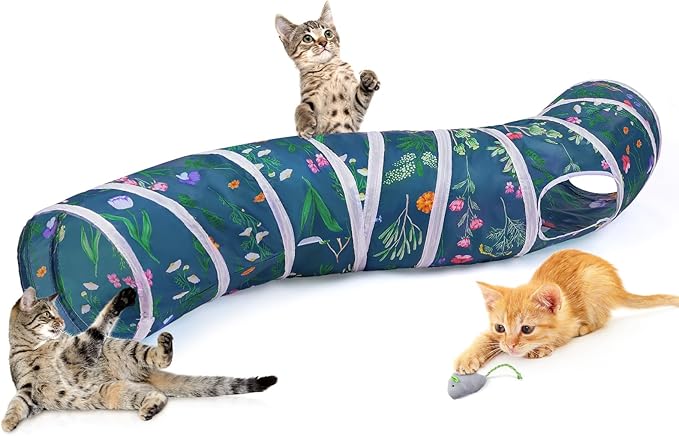 Glittme Cat Tunnel, Cat Tunnels for Indoor Cats, S-Shape Cats Cave with Cat Toys, Foldable Cat Tubes and Tunnels for Cats, Rabbit, Puppy, Guinea Pig