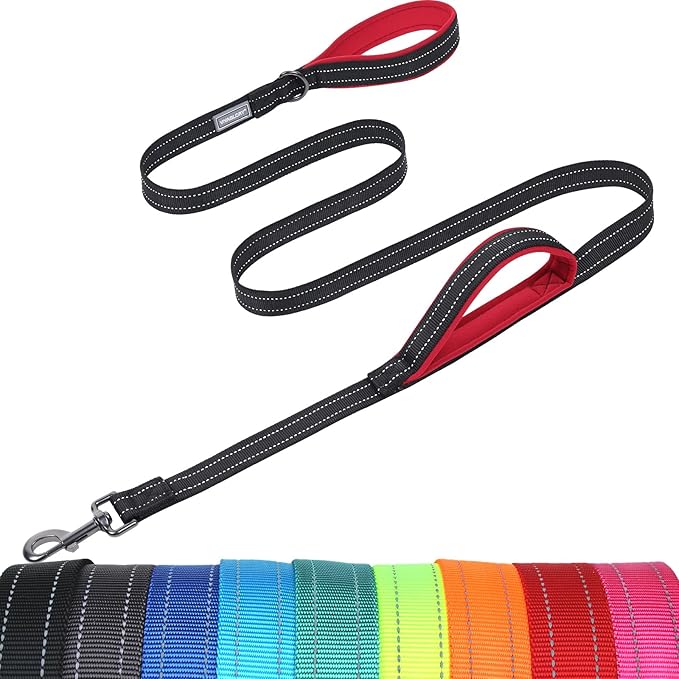 VIVAGLORY Twingrip Dog Leash, Double Handle Dog Leash for Training & Walking with Traffic Handle & 2 Loop, Traffic Control Reflective Heavy Duty for Puppy Pet, 4ft x 1in, Black