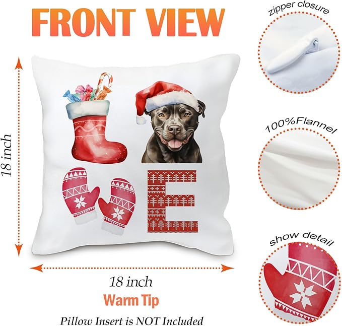 Pitbull Christmas Pillow Covers 18x18, Gifts for Pitbull Lovers Women, Mom Gifts, Merry Christmas Xmas Pillow Covers, Living Room Bedroom Decor, Set of 2