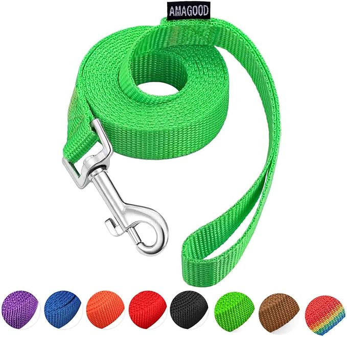 AMAGOOD 6 FT Puppy/Dog Leash, Strong and Durable Traditional Style Leash with Easy to Use Collar Hook, Great for Small, Medium and Large Dogs (1 in x 6 ft(Pack of 1), Green)