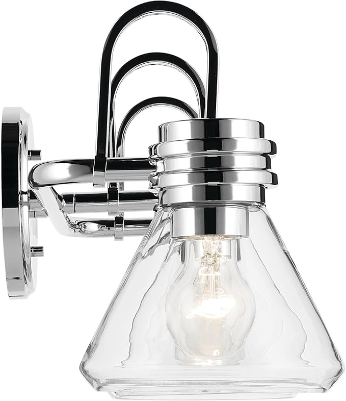 Kichler Farum 26" 3-Light Vanity Light with Clear Glass in Chrome, for Single or Double Vanity, Over a Mirror, Powder Room, Bathroom, (26" W x 9.5" H), 55155CHCLR