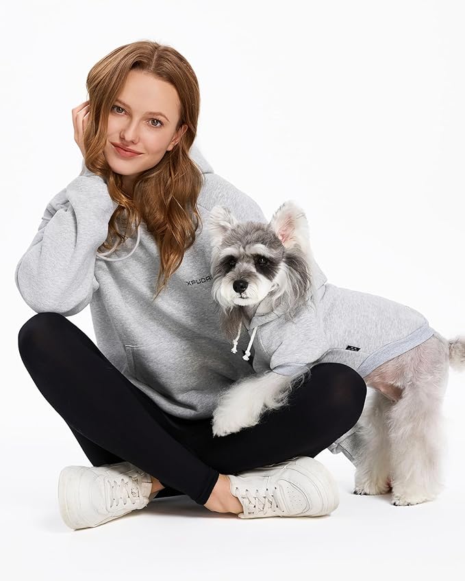 XPUDAC Matching Hoodie for Dogs and Humans Fleece Sweatshirt Soft Warm Pet Hoodie Sweater for Large Small Medium Dog and Owner Matching Clothes Cold Weather, Grey, Large