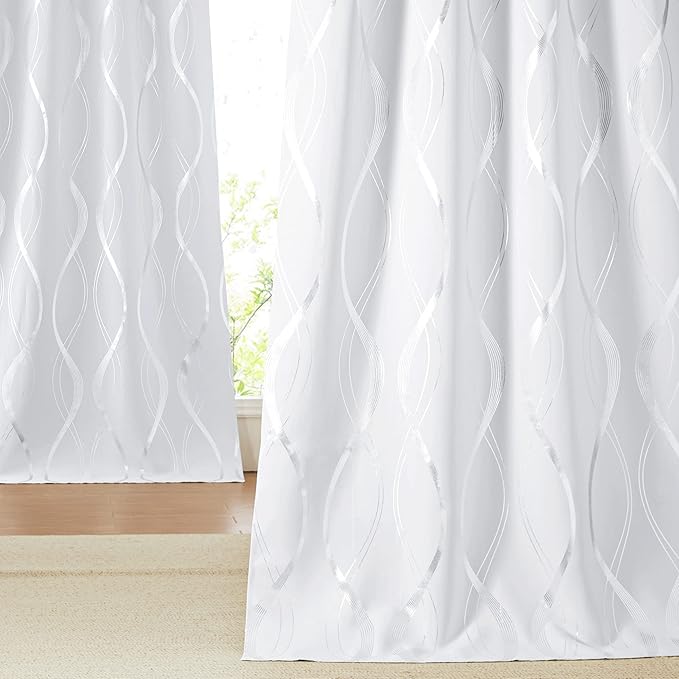 NICETOWN Greyish White Room Darkening Curtain Panels - Window Treatment Thermal Insulated Grommet Room Darkening Curtains/Drapes for Bedroom (2 Panels, 52 by 63, Greyish White)
