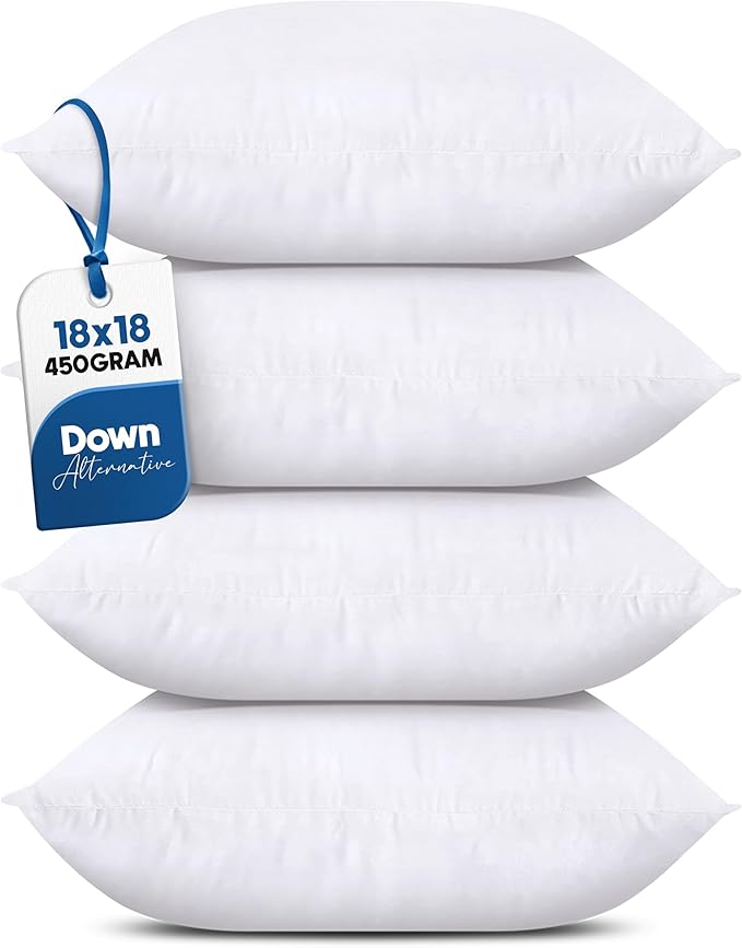 Utopia Bedding Throw Pillows (Set of 4, White), 18 x 18 Inches Pillows for Sofa, Bed and Couch Decorative Stuffer Pillow