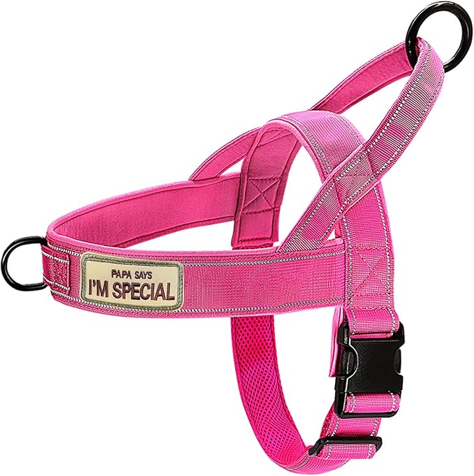 No Pull Dog Harness Pink for Small Medium Large Sized Dog, Reflective Escape Proof Adjustable Dog Harnesses with 2 Patch, L