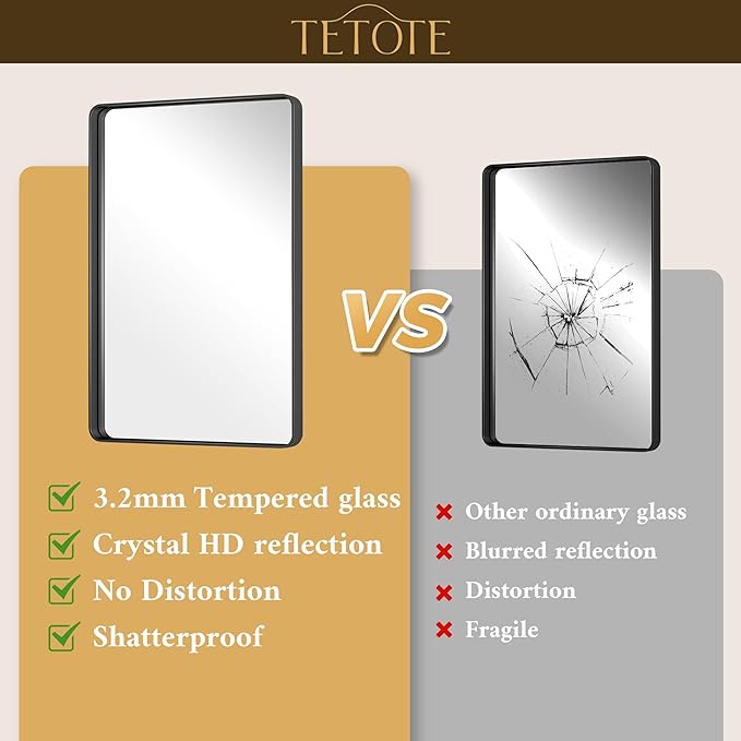 TETOTE Black Mirror 48 x 24 Vanity Mirrors for Wall Decor Matte Black Bathroom Mirrors, Tempered Glass, Modern Farmhouse Wall Mounted Mirror for Decorative(Horizontal/Vertical)