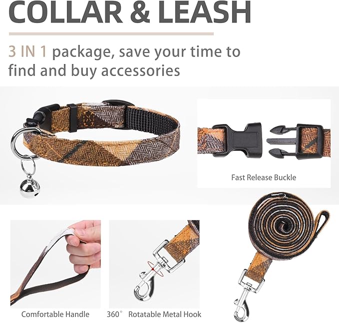 PUPTECK Adjustable Dog Harness Collar and Leash Set Step in No Pull Pet Harness for Small Medium Dogs Puppy and Cats Outdoor Walking Running, Soft Mesh Padded Reflective Vest Harnesses, Orange XS