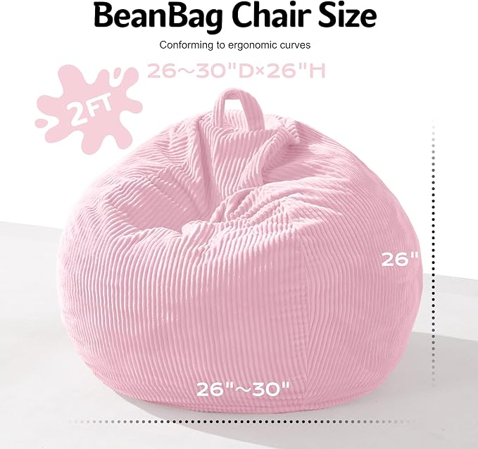 Homguava 2FT Bean Bag Chair,Teardrop Bean Bags Small Beanbag Chair with Memory Foam Filled and Ultra Soft Corduroy Cover for Living Room, Bedroom (Light Pink)