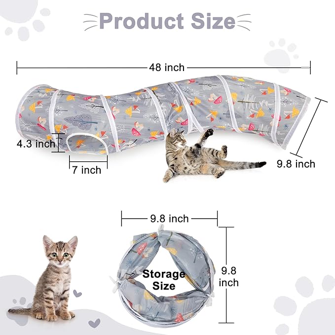 Glittme Cat Tunnel, Cat Tunnels for Indoor Cats, S-Shape Peekaboo Cat Cave with Cat Toys, Foldable Cat Tubes and Tunnels for Cats, Rabbit, Puppy, Guinea Pig