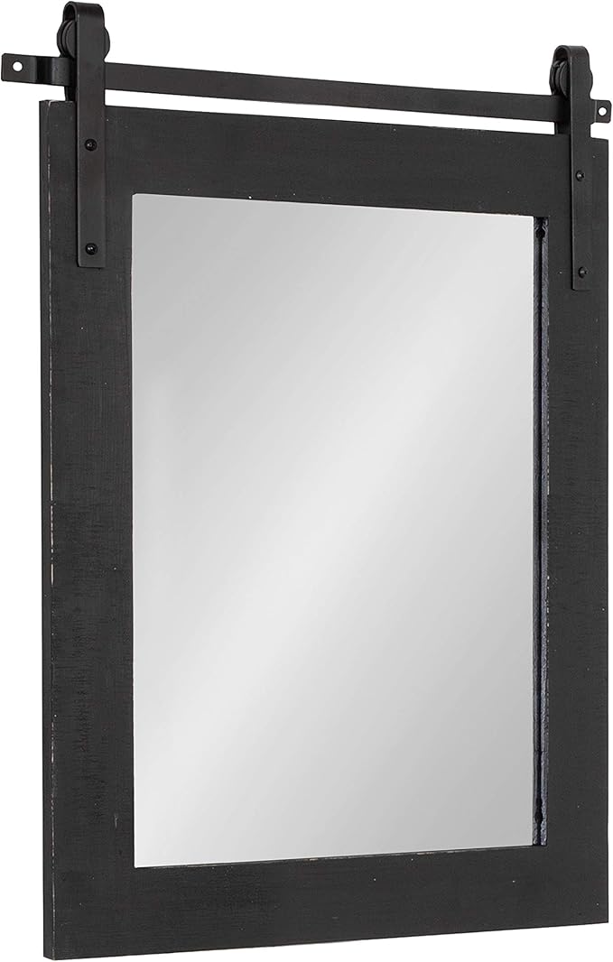 Kate and Laurel Cates Farmhouse Wood Framed Wall Mirror, 22 x 30, Black, Barn Door-Inspired Rustic Mirrors for Wall