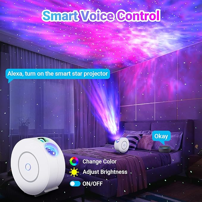 Star Projector, Galaxy Projector for Bedroom, Smart APP & Voice Control Galaxy lamp, Compatible with Alexa & Google Home, for Kids Adults Bedroom,Room Decor,Game Room,Party (White Round)