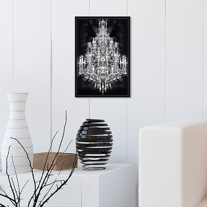 The Oliver Gal Artist Co. Fashion and Glam Framed Wall Art Canvas Prints 'Montecarlo Crystal' Chandeliers Home Décor, 10" x 15", White, Black