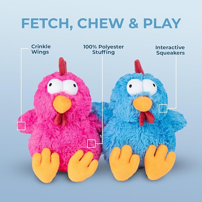Best Pet Supplies Interactive Squeaky Dog Chew Toy, Ideal Dog Toys for Chewers, Small, Medium & Large Dogs, and Fetch Lovers - Cluck (Fuchsia), Large