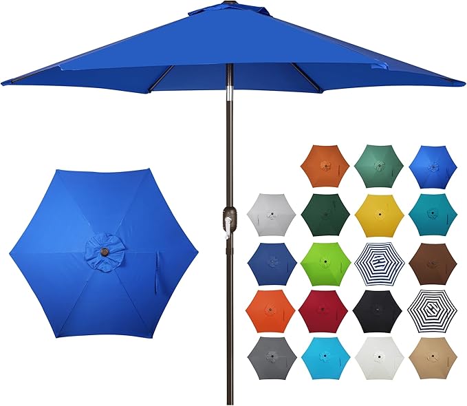 Blissun 7.5 ft Patio Umbrella, Yard Umbrella, Outdoor Market Umbrella with Push Button Tilt Crank, Royal Blue