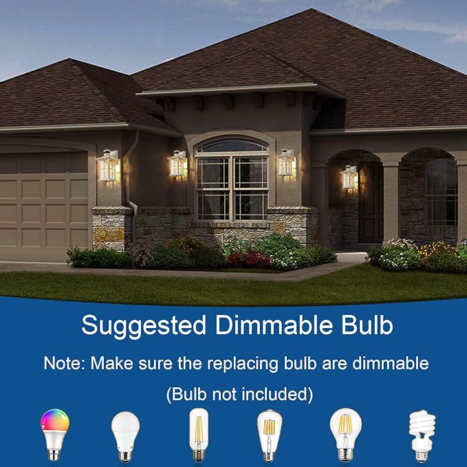 Motion Sensor Outdoor Wall Light Fixtures Dusk to Dawn Exterior Porch Lantern White Outside Sconce Lighting Rustic Wall Mount Lamp with Water Ripple Glass for House Garage Patio Entryway