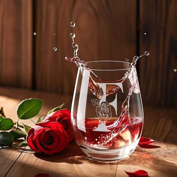 Valentines Day Gifts for Her, Gifts for Women Her Friend Mom Grandma Wife Sister Bridesmaid Nurse, Birthday Galentines Mothers Day Christmas, Personalized Initial Customized Wine Glasses 18OZ(F)
