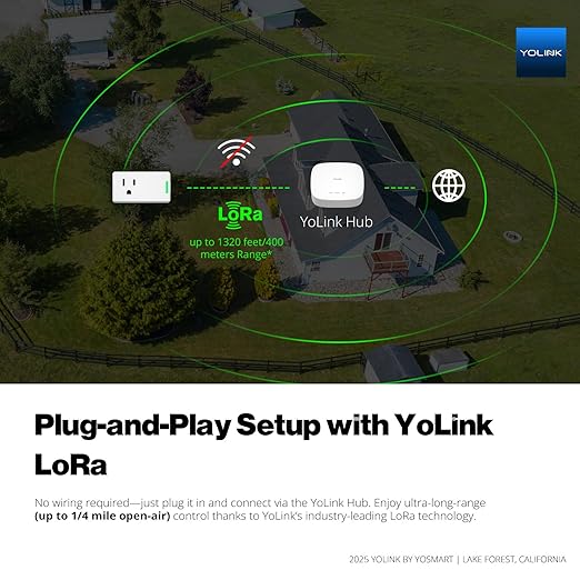 YoLink Smart Energy Plug 15A – 1/4 Mile LoRa Range, High-Power Devices with Cycle Schedule, Real-Time Energy Monitoring, Overload Protection, Alerts, Alexa, Google, IFTTT, HA, Hub Required YS6614