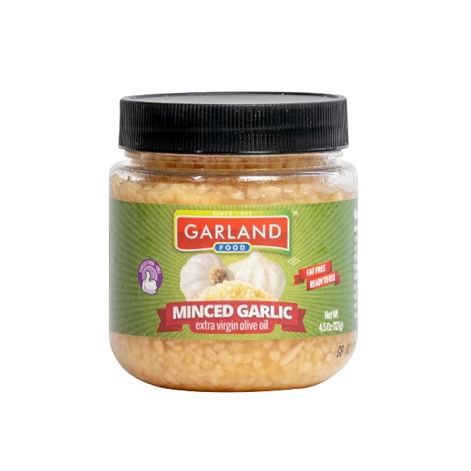 Garland Food Minced Garlic in Jar in Olive Oil 4.5 oz ??Made in the USA ??Minced Garlic in Olive Oil Ready to Use for Cooking & Marinades