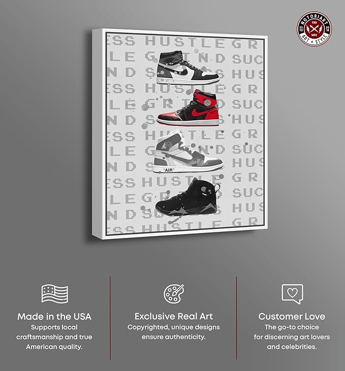 Hype Sneakers Framed Sneaker 1 Piece Canvas Wall Art, 21" x 25", White Frame