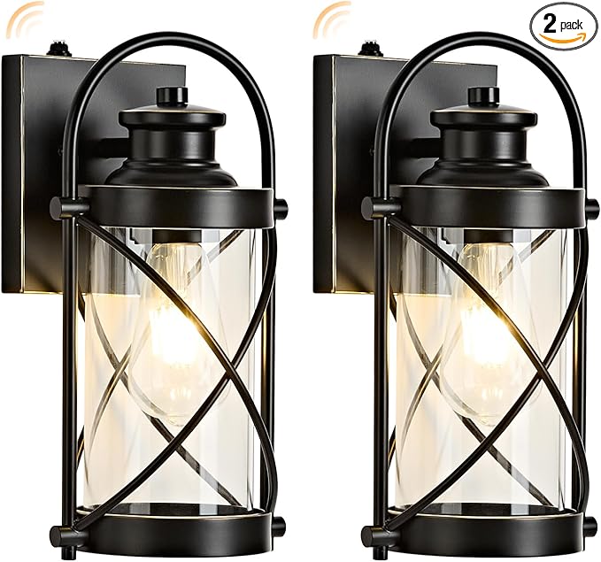 Dusk to Dawn Outdoor Wall Lights Fixtures, Waterproof Exterior Lighting Fixtures with Photocell Sensor,Vintage Black-Bronze Metal Cage Lantern Outside Lights for Porch Patio House Garage（2 Pack）