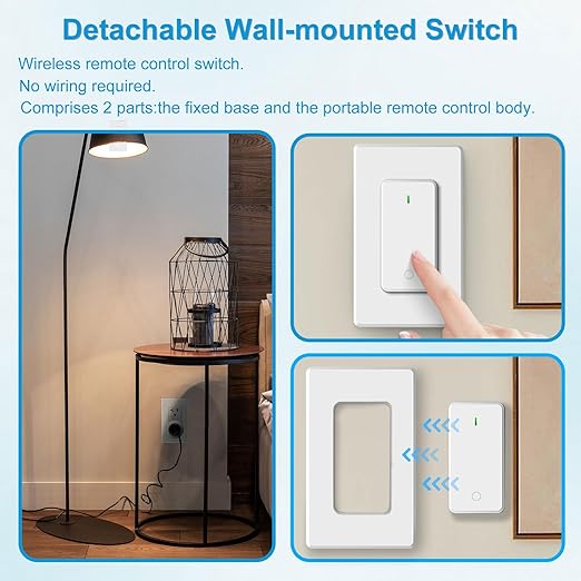 Remote Switch Outlet,GreenCyle Remote Control Outlet Plug with Switch,Wireless On/Off Light Switches Wall Mounted,15A/1500W,TUV List,No Wiring Needed,500ft RF Range,for Lamp,Fans,Household Appliances