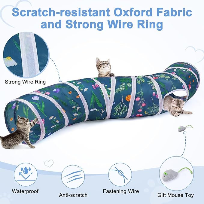 Glittme Cat Tunnel, Cat Tunnels for Indoor Cats, S-Shape Cats Cave with Cat Toys, Foldable Cat Tubes and Tunnels for Cats, Rabbit, Puppy, Guinea Pig