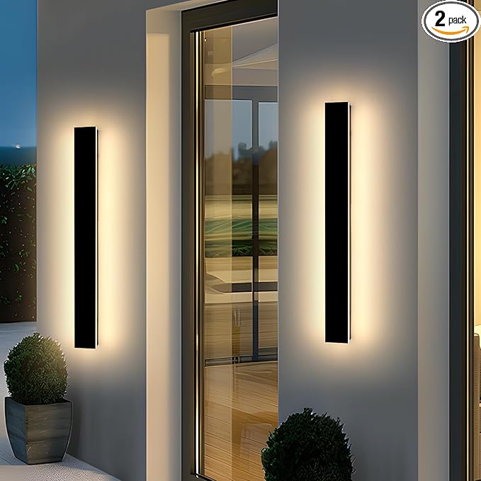 2 Pack 39.3inch Modern Outdoor Wall Sconce, 3 CCT 3000K/4500K/6000K, IP65 Waterproof Long Strip Exterior Light, 36W, Black Outside Garden Lighting for Porch, Patio, Fence, Yard