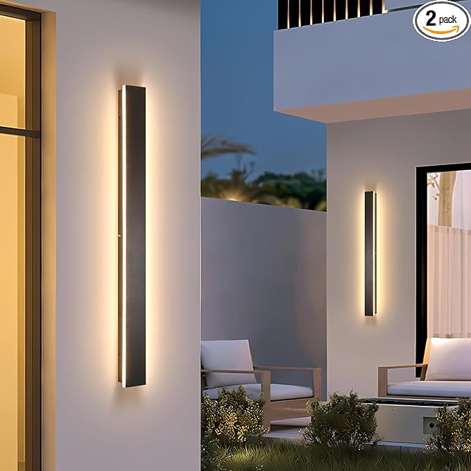 Outdoor Wall Lights Exterior,2pack 31.5inch Black Outdoor Light Fixtures Wall Mount,Waterproof Modern Porch Lights Wall Sconce,3000k Long LED Linear Outside Lighting for Garage,Courtyard