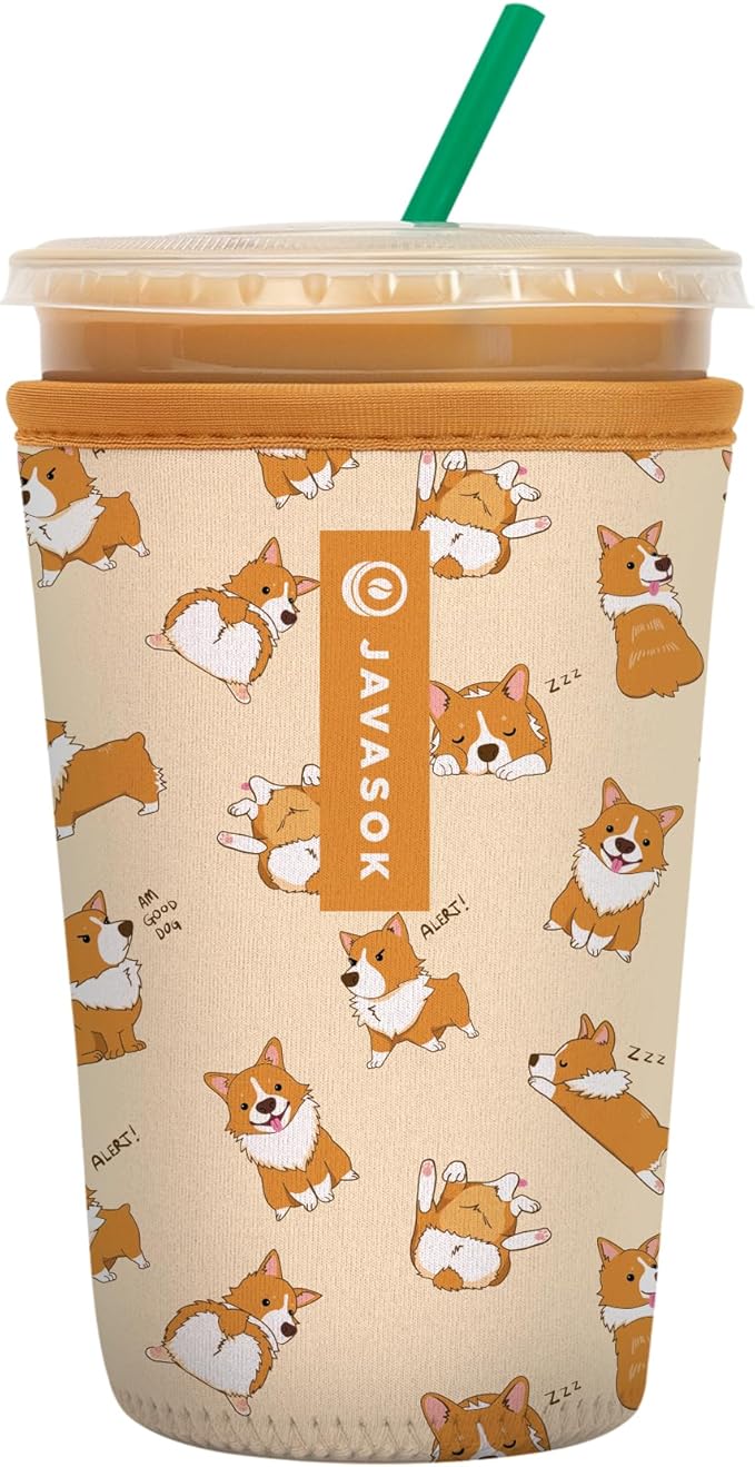 Sok It JavaSok Iced Coffee & Cold Soda Insulated Neoprene Cup Sleeve (Too Corgi to Function, Medium: 22-28oz)