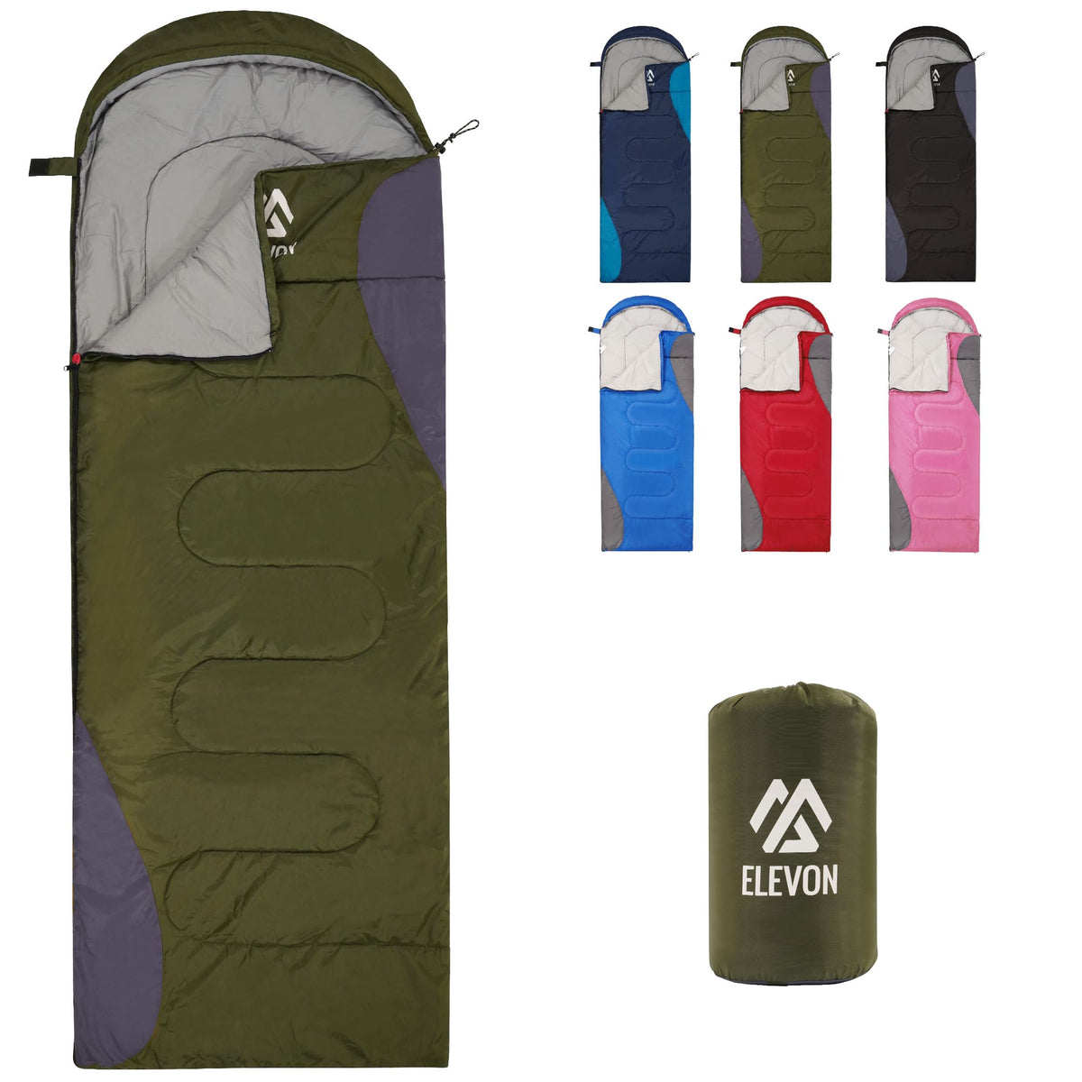 Elevon Sleeping Bag for Adults Teens Kids Cold Warm Weather, Portable Waterproof & Lightweight, Compact with Compression Sack, for 3-4 Seasons Camping, Backpacking, Hiking, Travel, Indoors Outdoors
