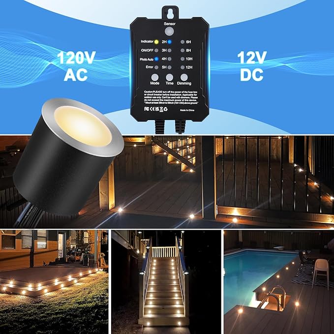 SMY Lighting Dimmable LED Deck Lights with Timer and Photocell Sensor and Protecting Shell φ32mm,20Pack Outdoor LED Smart Deck Lighting IP67 Waterproof for Garden,Yard Stair, Patio, Floor Decoration
