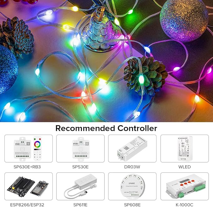 BTF-LIGHTING WS2812B IC RGB Pebble Pixel Seed String Roll Individual Addressable Chasing Color Smart Fairy String Light PVC Wire 2Pack 65.6FT 200LED DC12V for Christmas Decor(No Adapter or Controller)
