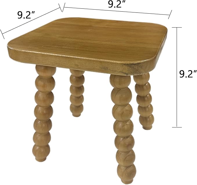 Solid Wooden Footstool 9.3 Inch - Short Stool for Kids & Adults, Sensory Table Helper - Sturdy Foot Stool for Bathroom, Kitchen, Bedroom, Natural Plant Stand, Toddler Helper (Nature)