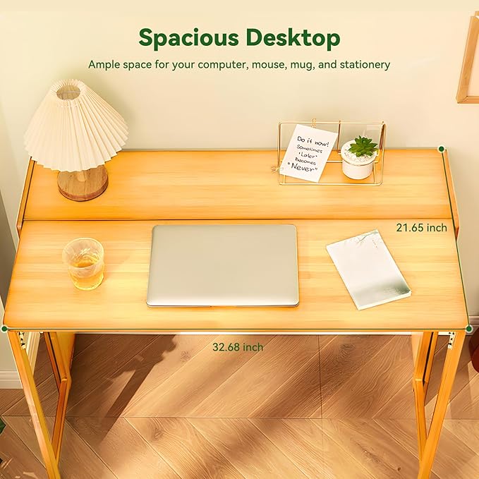 Bamboo Folding Desk Mid Century Modern Desk for Home Office Bedroom Small Spaces，Natural